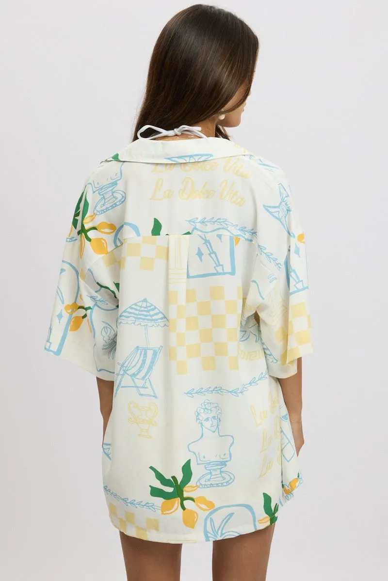 Yellow Abstract Relaxed Shirt Short Sleeve